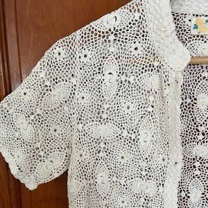 Vintage Crochet crew-neck button up t-shirt